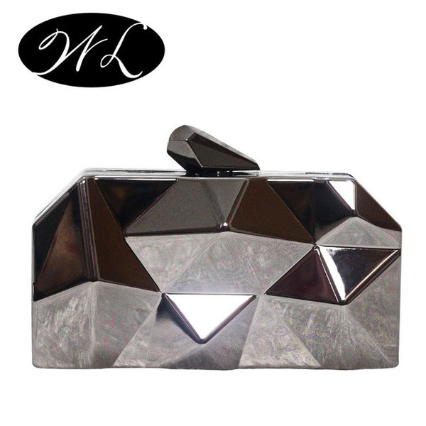 2017 women new fashion geometric three-dimensional metal chain ladies handbag evening bag day clutches mini wedding party bag