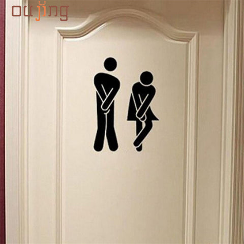 New Qualified 2017 Man Woman Washroom Toilet WC Sticker Removable Cute Family DIY Decor  Levert Dropship dig6329