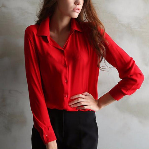 New Trendy Women's Long Sleeve Loose Chiffon Shirt Casual Blouse Tee Shirt Tops