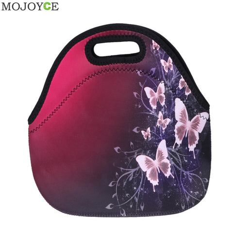 Butterfly Neoprene Insulated Lunch Bag Thermal Box Food Container Tote Waterproof Food Hangbag Picnic Travel Portable Lunch Bag