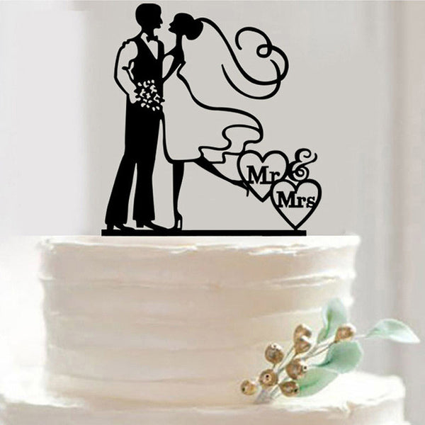 Hot Sale Wedding Decoration Cake Topper Mr Mrs Acrylic Black Romantic Bride Groom For Wedding Cake Topper Party Favors