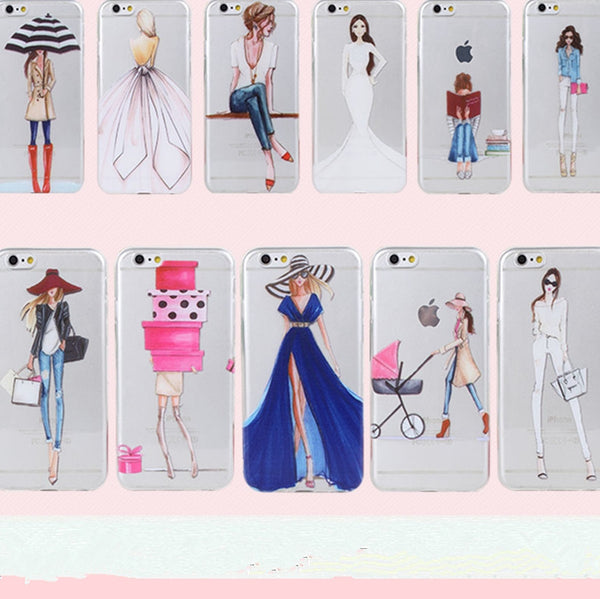 Clear Mobile Phone Case For iphone 4 4s 5 5s 5se 6 6s 7 Case Capa Fashion Shopping Casual Girls Pattern White Coque Shells Funda