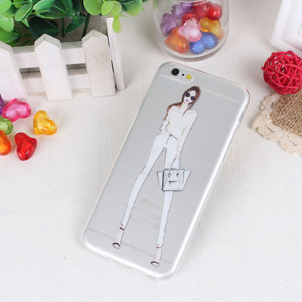 Clear Mobile Phone Case For iphone 4 4s 5 5s 5se 6 6s 7 Case Capa Fashion Shopping Casual Girls Pattern White Coque Shells Funda