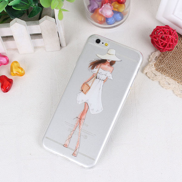 Clear Mobile Phone Case For iphone 4 4s 5 5s 5se 6 6s 7 Case Capa Fashion Shopping Casual Girls Pattern White Coque Shells Funda