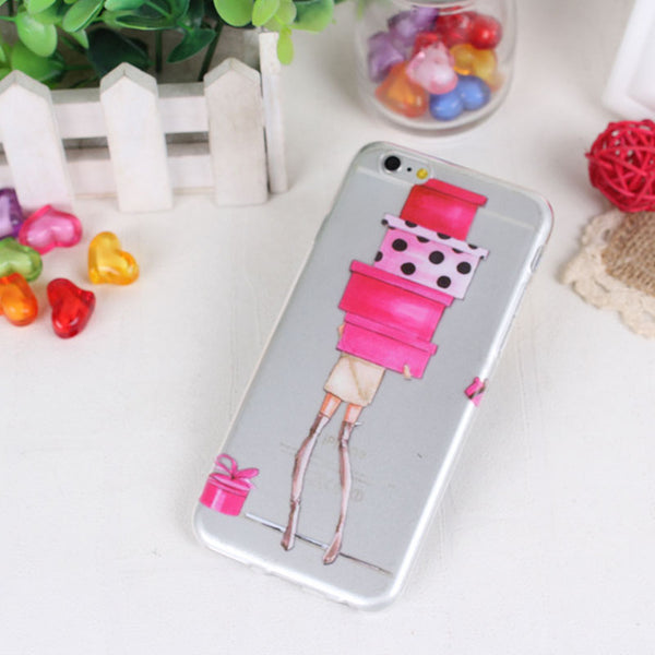 Clear Mobile Phone Case For iphone 4 4s 5 5s 5se 6 6s 7 Case Capa Fashion Shopping Casual Girls Pattern White Coque Shells Funda