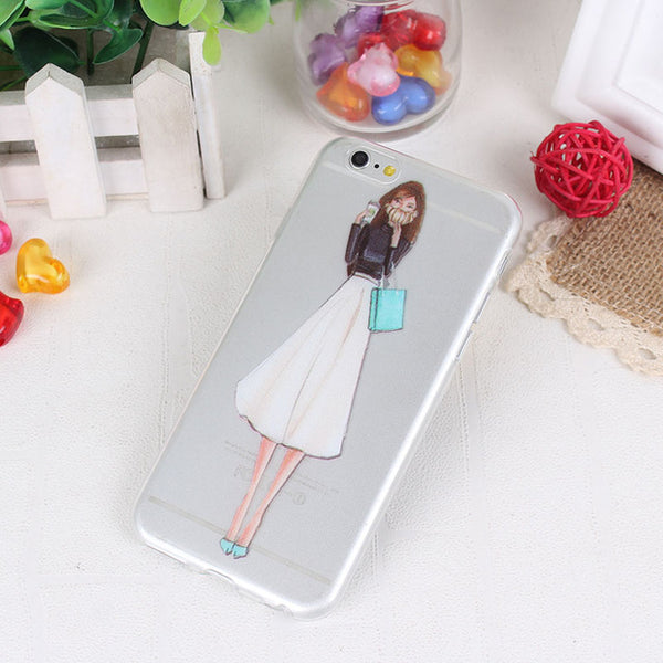 Clear Mobile Phone Case For iphone 4 4s 5 5s 5se 6 6s 7 Case Capa Fashion Shopping Casual Girls Pattern White Coque Shells Funda