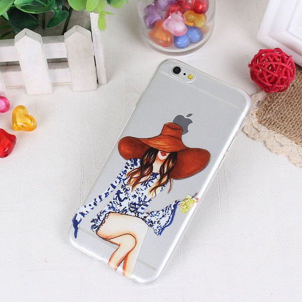 Clear Mobile Phone Case For iphone 4 4s 5 5s 5se 6 6s 7 Case Capa Fashion Shopping Casual Girls Pattern White Coque Shells Funda