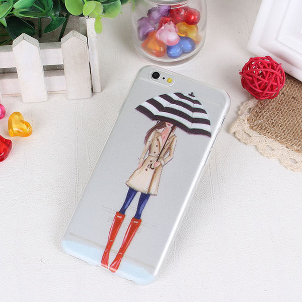 Clear Mobile Phone Case For iphone 4 4s 5 5s 5se 6 6s 7 Case Capa Fashion Shopping Casual Girls Pattern White Coque Shells Funda