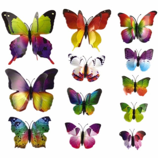 BORNISKING House Decoration 12 PCS Stereo Butterflies Refrigerator Stickers Home Decor Removable 3D Wall Stickers Home Decor