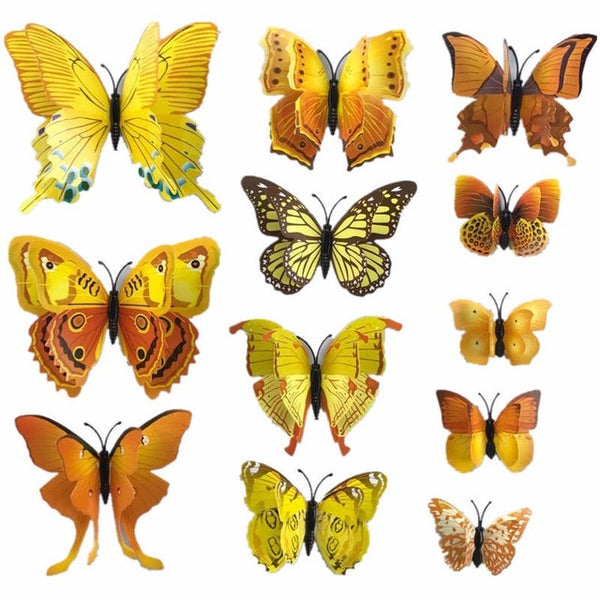 BORNISKING House Decoration 12 PCS Stereo Butterflies Refrigerator Stickers Home Decor Removable 3D Wall Stickers Home Decor