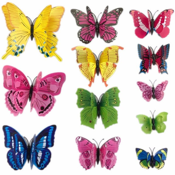 BORNISKING House Decoration 12 PCS Stereo Butterflies Refrigerator Stickers Home Decor Removable 3D Wall Stickers Home Decor