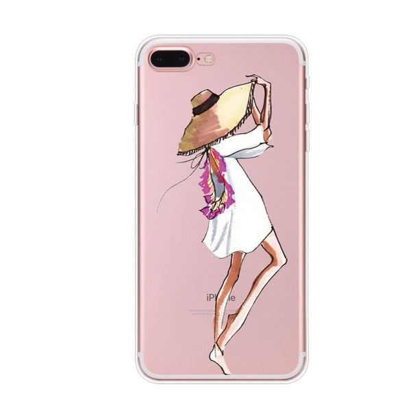 For Apple iPhone 7 6 6s 5 5s SE Plus Phone Cases Cute Transparent Beautiful Travel Girl Soft TPU Phone Back Cover Capa Coque