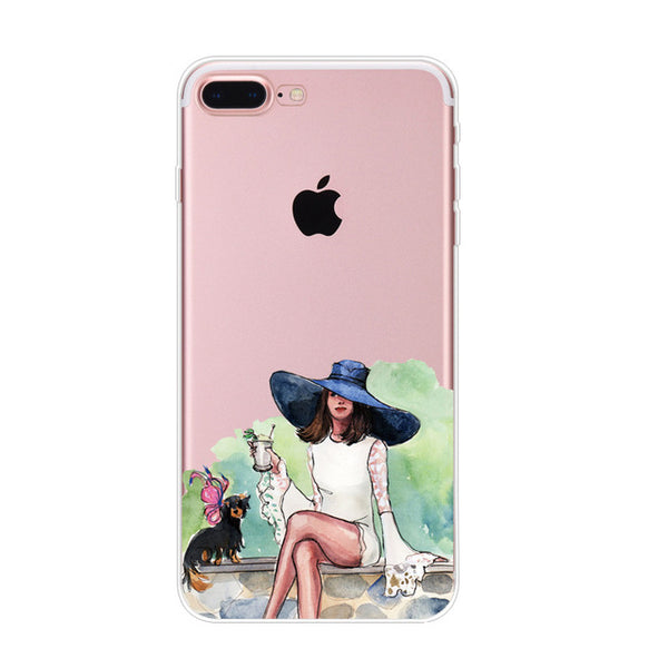 For Apple iPhone 7 6 6s 5 5s SE Plus Phone Cases Cute Transparent Beautiful Travel Girl Soft TPU Phone Back Cover Capa Coque