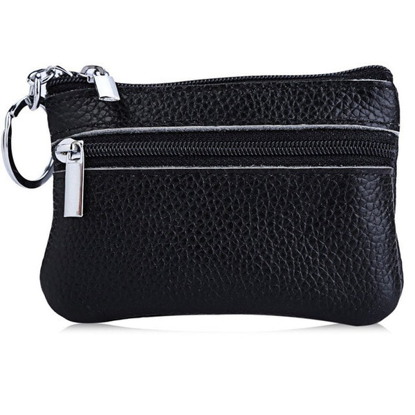 Guapabien Simple Unisex Wallets Money Holder Case Leather Double Zippers Change Purse Women Leather Small Coin Purse Key Ring