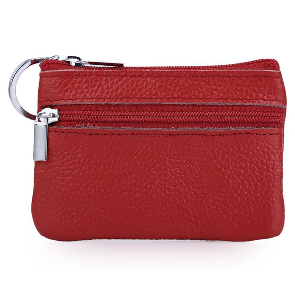 Guapabien Simple Unisex Wallets Money Holder Case Leather Double Zippers Change Purse Women Leather Small Coin Purse Key Ring