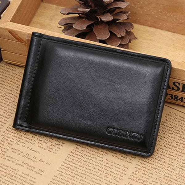 Top Quality Leather money clip wallet with coin pocket leather clamp for money crad holder leather purse simple style black