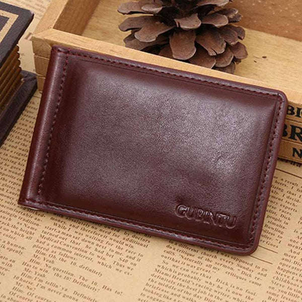 Top Quality Leather money clip wallet with coin pocket leather clamp for money crad holder leather purse simple style black