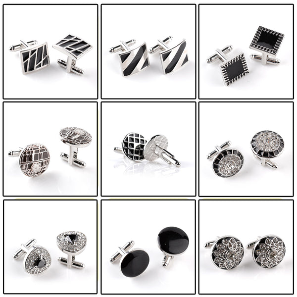 Men's character high-end business-style cuffs white shirt accessories wedding gifts black series classic steady cuffs man-made c
