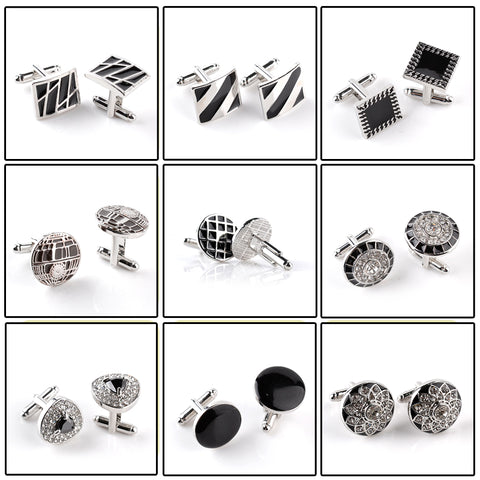 Men's character high-end business-style cuffs white shirt accessories wedding gifts black series classic steady cuffs man-made c