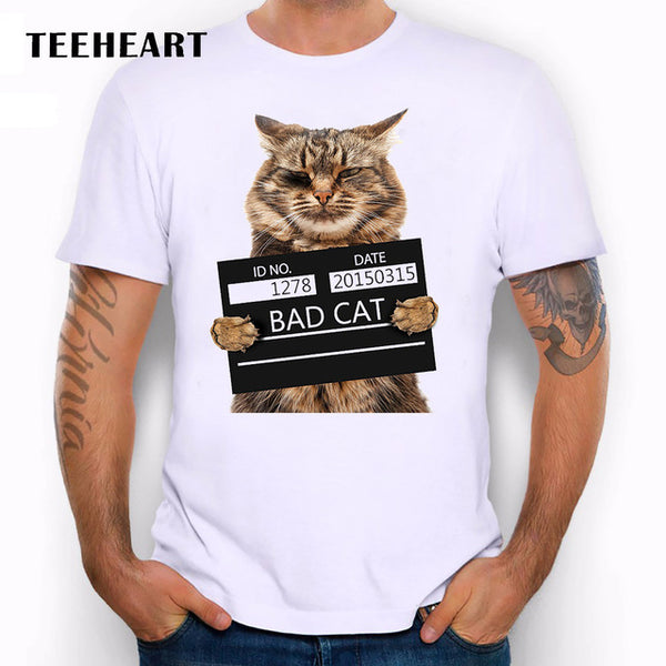 TEEHEART Men's Bad Cat Police Dept Print T-Shirt Cool Cat t shirt men summer White T shirt  hipster Tees la062