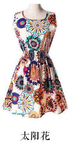 2017 Brand Fashion Women Dress Flower Print Plus Big Size Casual Clothing Ladies Summer Style Beach Vestidos Festa Mini Dress