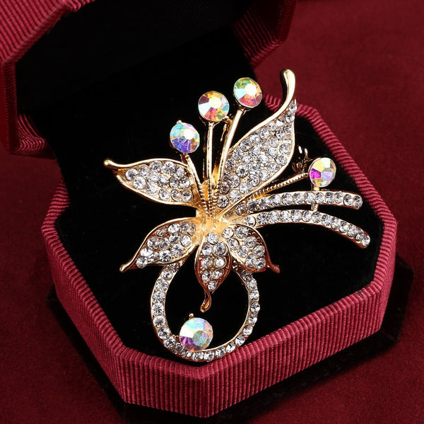 Elegant Peacock Butterfly Rhinestone Brooch Pin Bee Leopard Music Note Simulated Pearl Fashion Brooches Flower Crown Brooch Gift