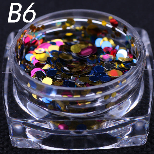 12 colors 1g/ box Nail Art Glitter ROUND Shapes Confetti Sequins Acrylic Tips UV Gel B Style Nail Art Metal Wheel