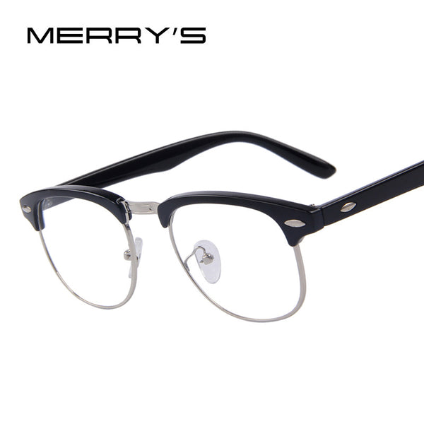 MERRY'S Classic Retro Clear Lens Men Eyeglasses Women Half Metal Half Metal Eyewear