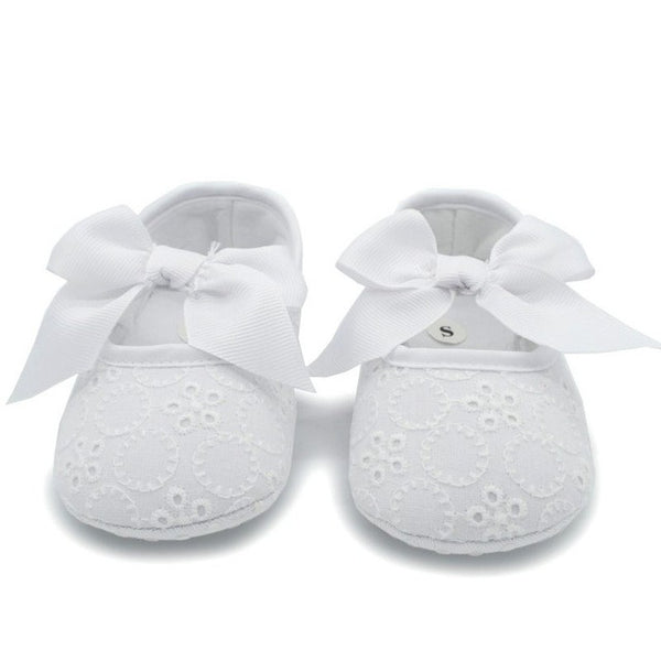 White Bowknot Baby Girl Lace Shoes Toddler Prewalker Anti-Slip First Walker Simple Baby Shoes