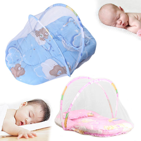 New Summer Baby Mosquito Insect Cradle Net With Portable Folding Canopy Cushion+Cute Pillow Mattress Infant Bedding Accessories