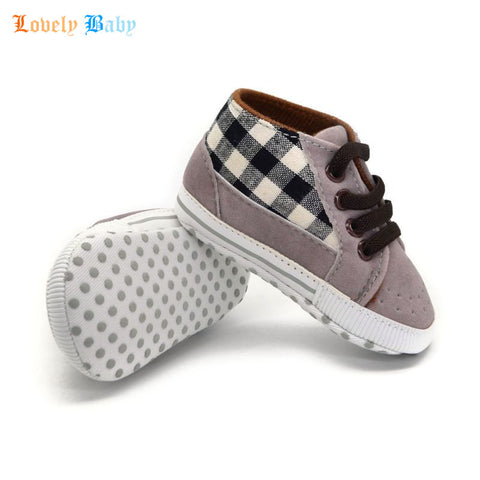 Toddler Infant Baby Boy Shoes Laces Casual Sneaker PU Plaid Soft Sole Crib Shoes