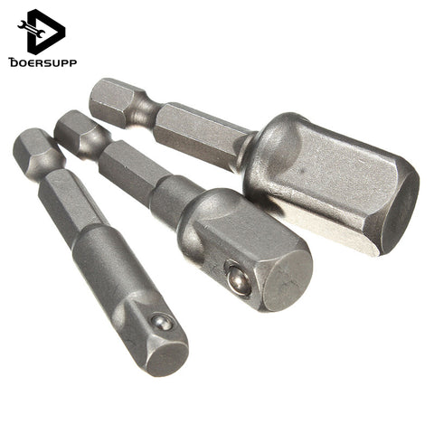 3pcs Chrome Vanadium Steel Socket Adapter Set Hex Shank to 1/4" 3/8" 1/2" Extension Drill Bits Bar Hex Bit Set Best Promotion