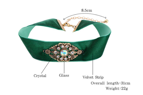 KISS ME New Wide Green Velvet Choker Necklace Crystal Geometric Punk Vintage Jewelry Women Bijoux