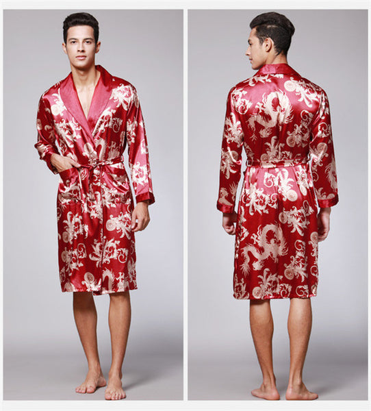 2017 spring summer new luxury print silk robe male bathrobe mens kimono bath gown mens silk robes dressing gowns D7-AD16