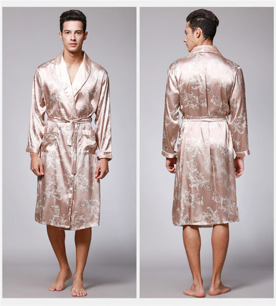 2017 spring summer new luxury print silk robe male bathrobe mens kimono bath gown mens silk robes dressing gowns D7-AD16