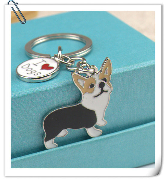 Metal PET Key Chain welsh Corgi Dogs Key Ring Bag charm Wholesale Lovely Keychain Car Keyring gift Women Jewelry Drop shipping