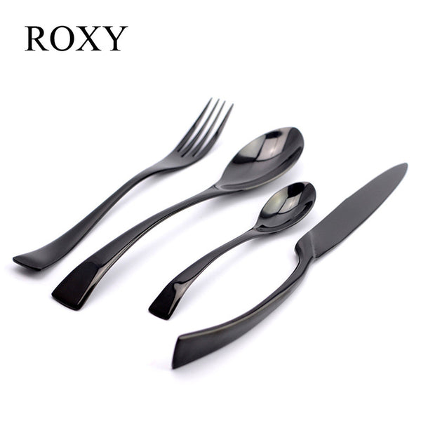 4Pcs/ Black Cutlery Set Stainless Steel Flatware Western Food Tableware Sets Fork Steak Knife Spoon Tea Spoon Dinnerware Set