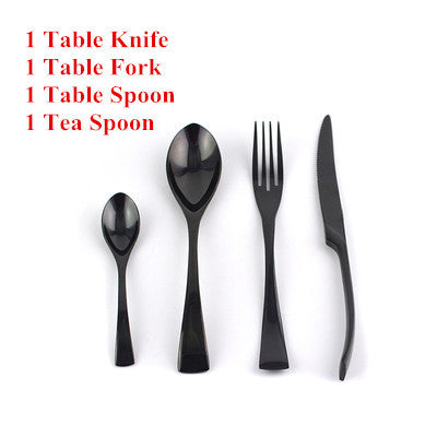 4Pcs/ Black Cutlery Set Stainless Steel Flatware Western Food Tableware Sets Fork Steak Knife Spoon Tea Spoon Dinnerware Set