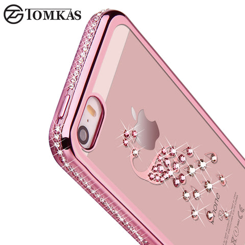 5 5S Rhinestone Silicone Case For iPhone 5S 5 SE 6 S 6s Plus Glitter Diamond Cover For i Phone 5 Fundas Coque Pink Gold Luxury