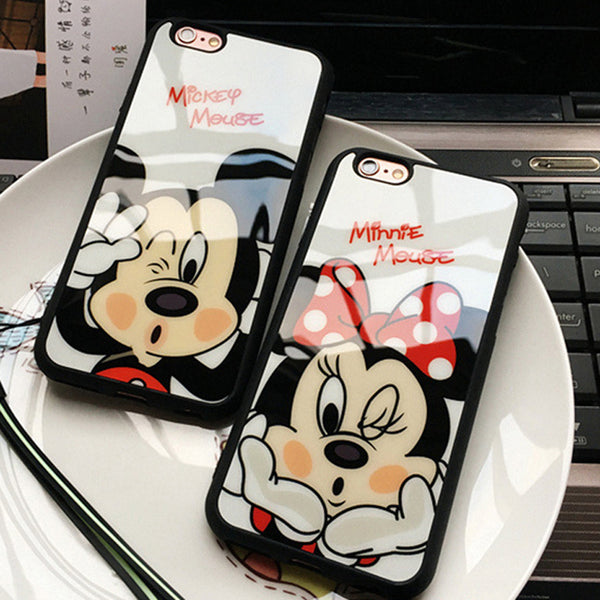 Luxury Soft Silicone mirror Case for iPhone 6 Cases 5s 5 SE 6s Plus for iphone 7 Case plus Cases Cute Minnie Mickey Cover 12