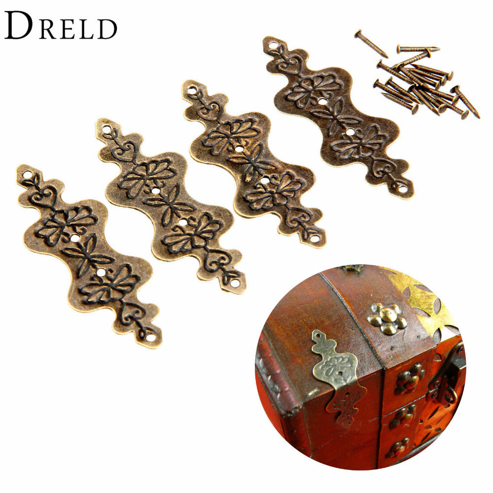 4Pcs Antique Brass Corner Bracket Jewelry Gift Box Wood Case Decorative Feet Leg Corner Protector Furniture Fittings 56x20mm