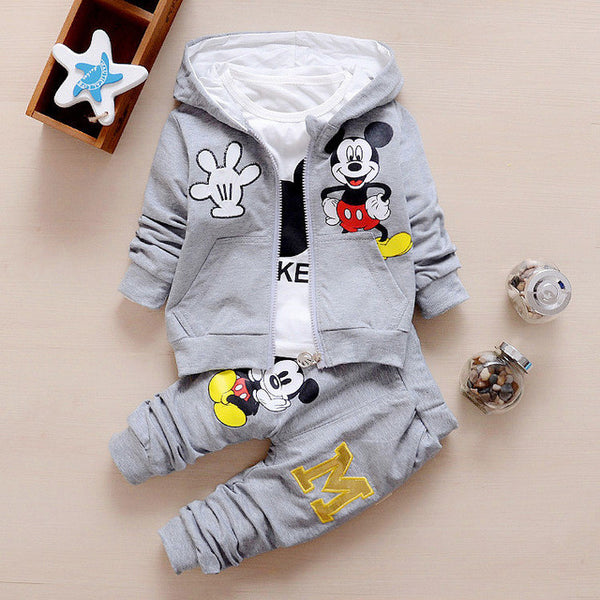 2016 New Chidren Kids Boys Clothing Set Autumn Winter 3 Piece Sets Hooded Coat Suits Fall Cotton Baby Boys Clothes mouse T657