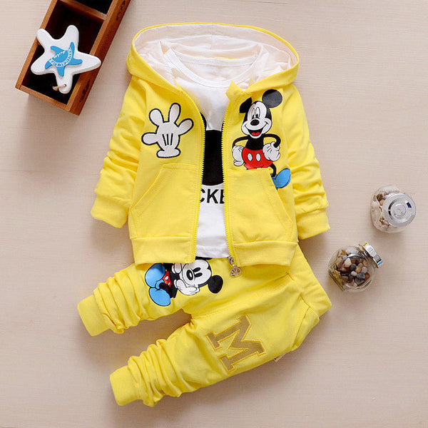 2016 New Chidren Kids Boys Clothing Set Autumn Winter 3 Piece Sets Hooded Coat Suits Fall Cotton Baby Boys Clothes mouse T657