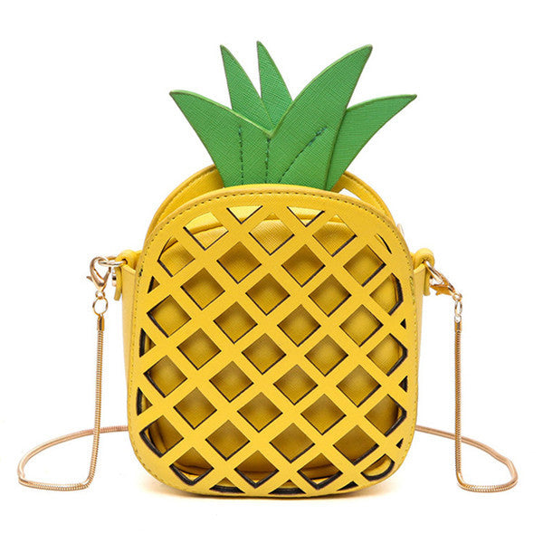 2017 Leather Cute Handbag For Women Lovely Pineapple Girl Messenger Bag With Chain Hollow Out PU Women Bag Mini Purse