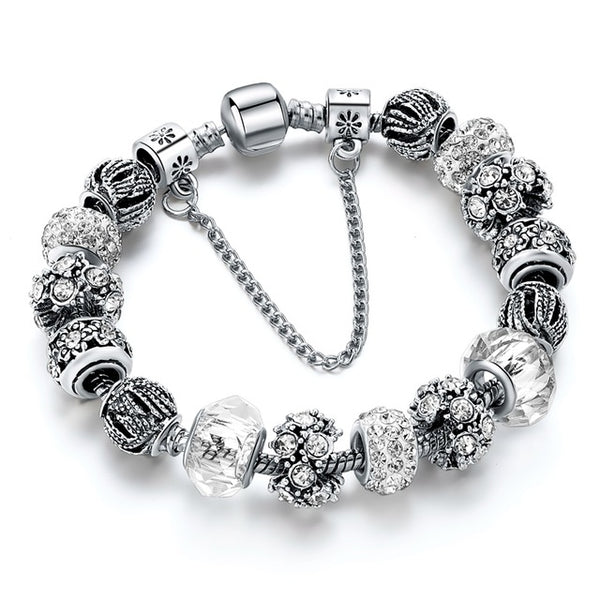 Szelam 2017 New Crystal Beads Bracelets Bangles Silver Plated Charm  Bracelets For Women Friendship Pulseras SBR160014
