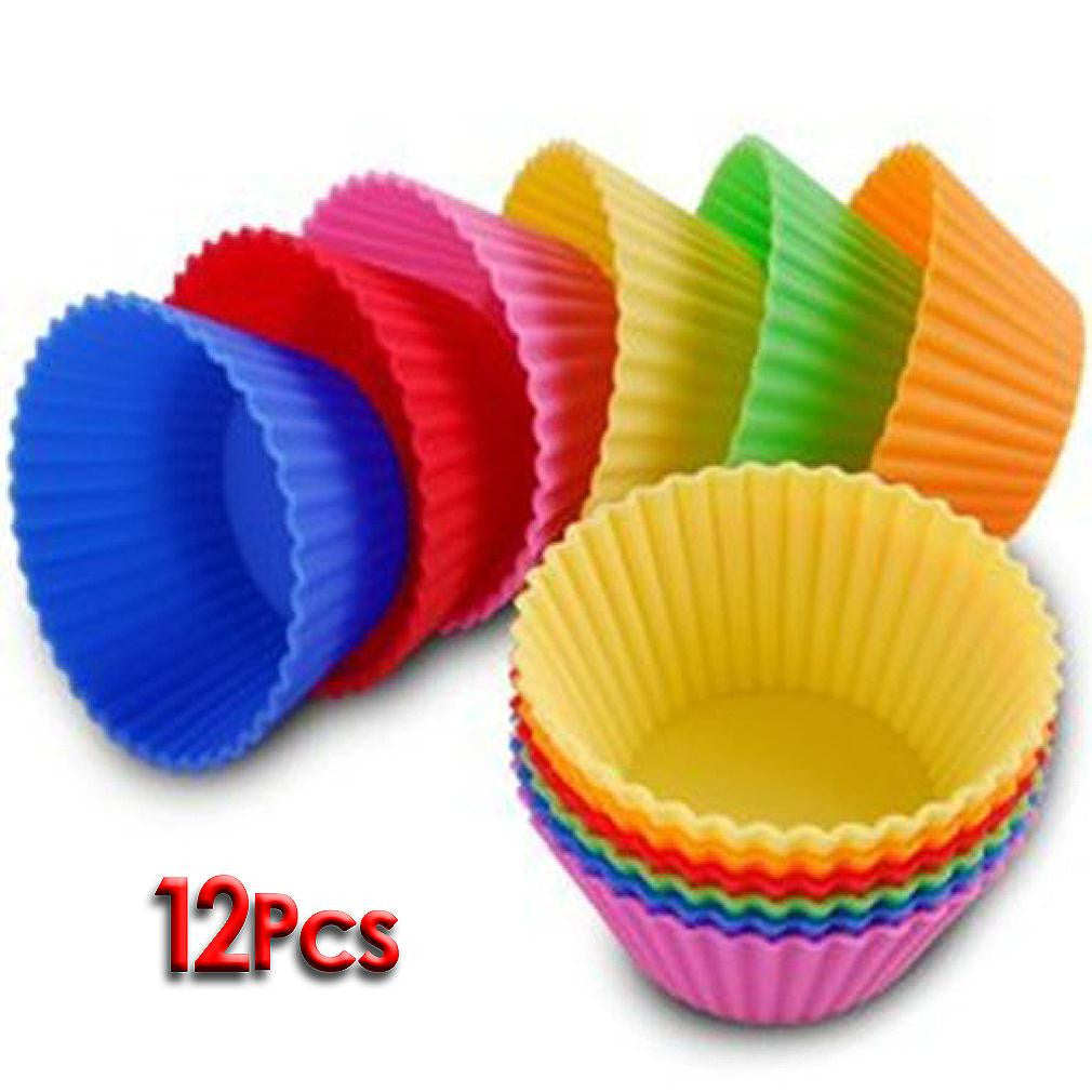 MEOF Silicon Cake Baking Moulds 7CM 12pcs 6 Colors Cupcake Liners Mold Muffin Round Bakeware Baking Pastry Tools