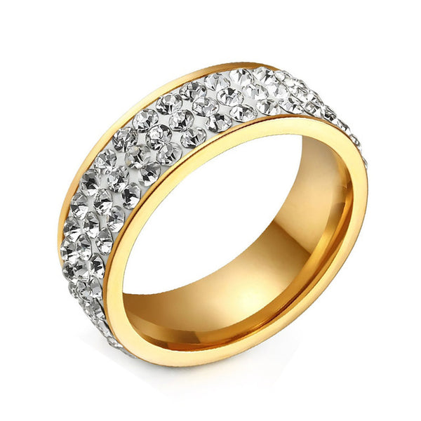Vnox Vintage Wedding Rings for Women Stainless Steel 3 Row Crystal Cubic Zirconia Girl Jewelry