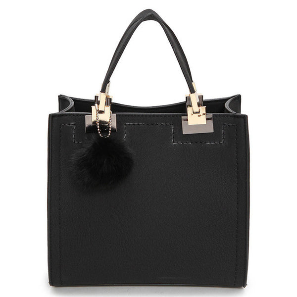 NEW HOT SALE handbag women casual tote bag female large shoulder messenger bags high quality PU leather handbag with fur ball