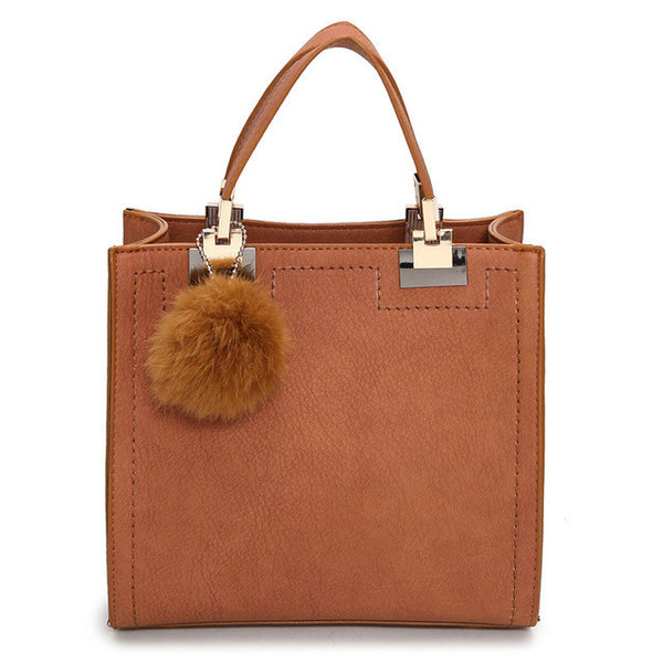 NEW HOT SALE handbag women casual tote bag female large shoulder messenger bags high quality PU leather handbag with fur ball