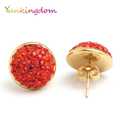 Yunkingdom Fashion round shape lovely stud earrings female stainless steel  rhinestone earring wholesale/retail